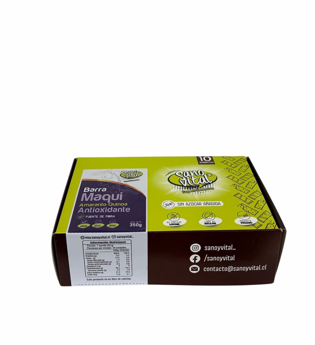 Barra de Cereal Maqui sin azúcar 35gr. Caja 10 uns. Sano y Vital